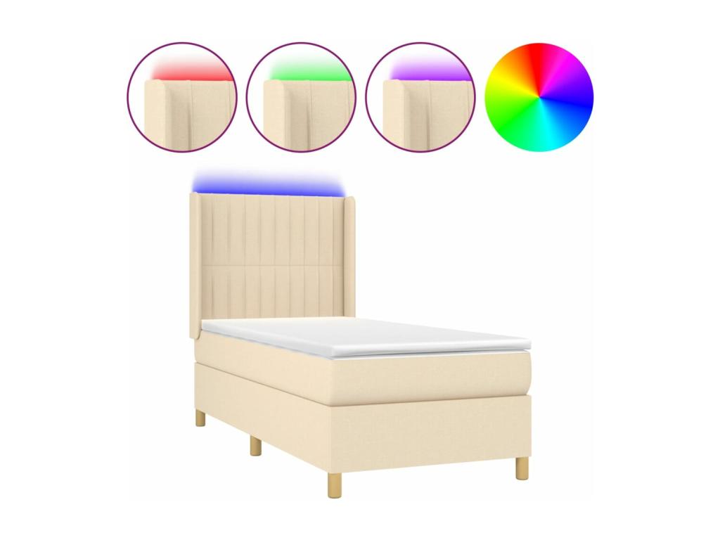 Sommier à Bohometop de lit matelas et LED Crème 90x190 cm Tissu 13341QZYW