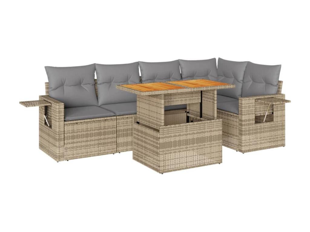 Salon de jardin avec coussins 6 pièces beige résine tressée 54952DMQT