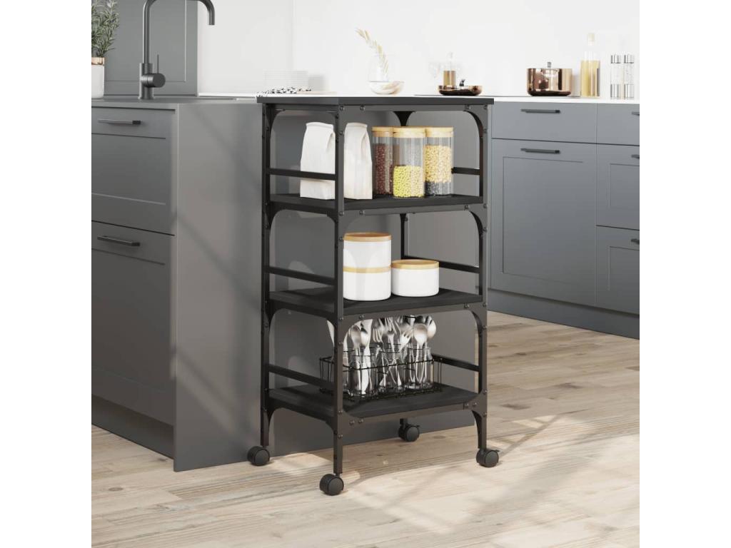 Chariot de cuisine noir 45x35x89.5 cm bois d'ingénierie 06856ERLT