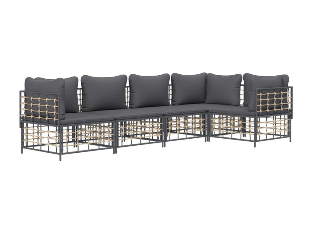 Salon de jardin 5 pcs avec coussins anthracite résine tressée 42545HUBA