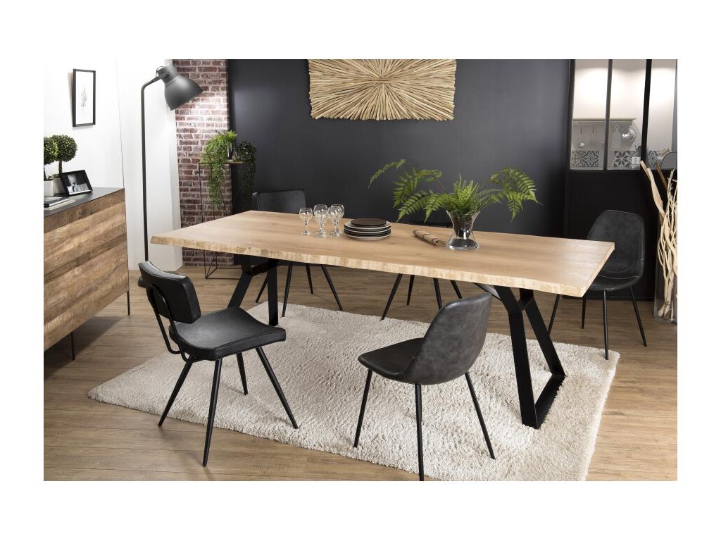 Nidchicshop - Table à manger rectangulaire 230x100cm bois chêne pieds métal noir 24583SZTC