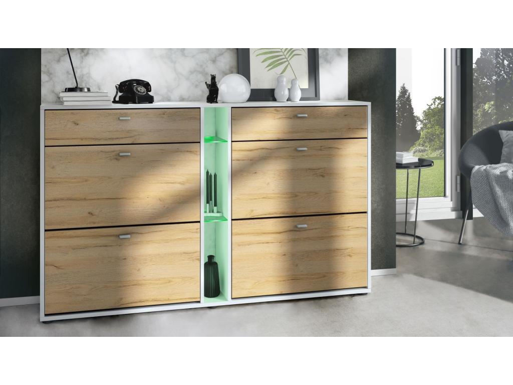 Meuble à Chaussures Blanc Mat Et Aspect Chêne Nature lxhxp 155.5x95x28 LED Rgb 24649FXCK
