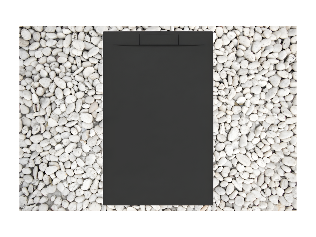 Receveur de douche 135x90 cm noir Bohometop en Résine et Poudre de Marbre avec Grille Latérale EN RÉSINE DE MARBRE 13591HPRS