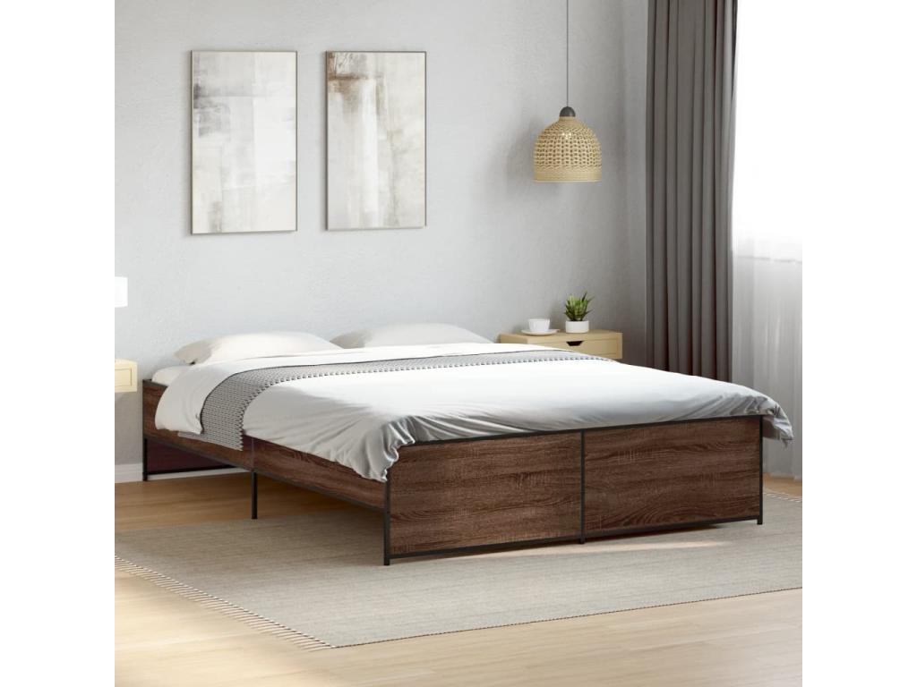 Cadre de lit chêne marron 160x200 cm bois d'ingénierie et métal 80668RQNQ