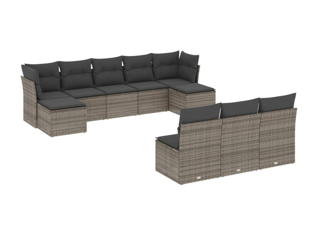 Salon de jardin avec coussins 10 pcs gris résine tressée 34632YJZM