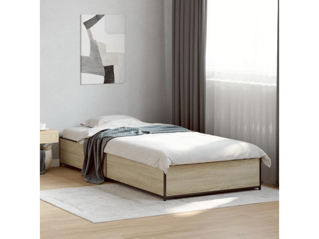 Cadre de lit chêne Calmetop 90x200 cm bois d'ingénierie et métal 80726ZFCX