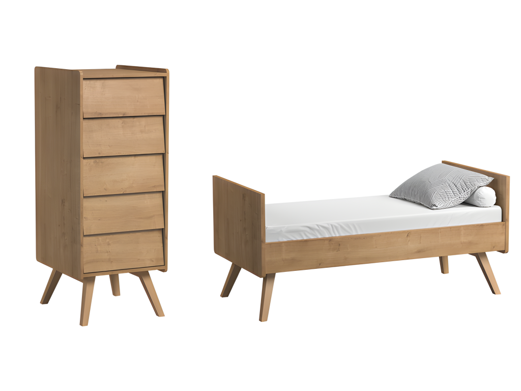 Lit bébé évolutif et Chiffonnier Vintage Bois 01873LAJE