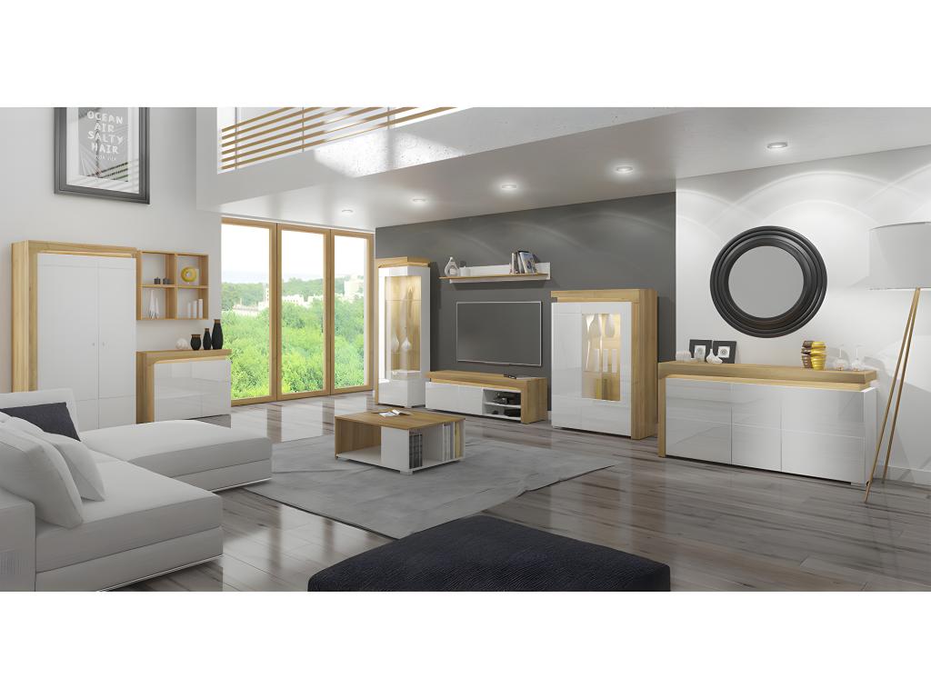 Meuble TV 1 porte 1 tiroir 159 cm LED inclus Nidchicshop Blanc et Bois 14183CKBF