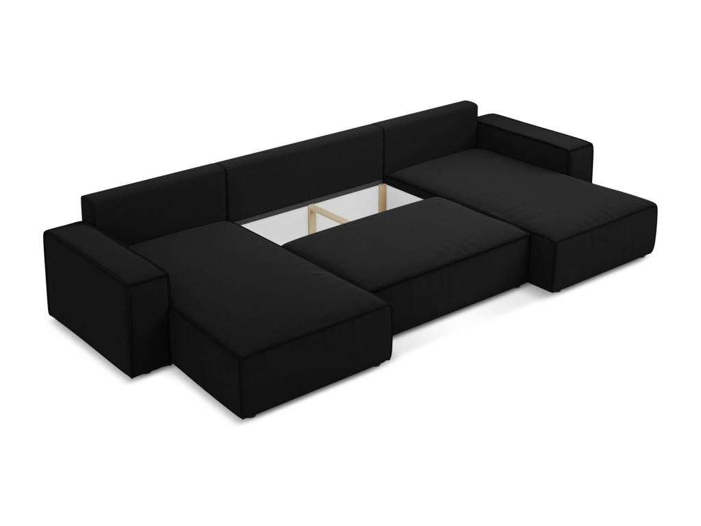 Canapé d'angle panoramique convertible en velours - noir - Calmetop 15207NUFP