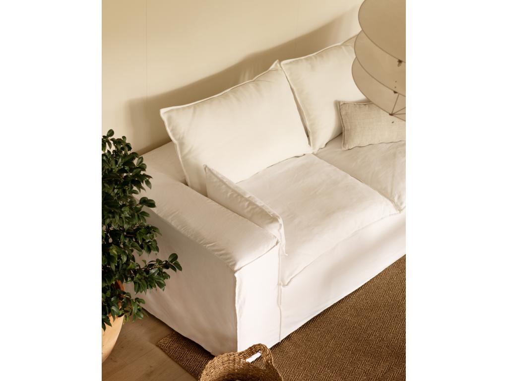Canapé 3/4 places en lin déhoussable de couleur blanche 03259ZQAM