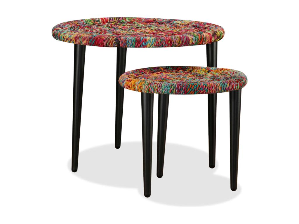 Table basse 2 pcs Détails tissés Calmetop Multicolore 75988EDRW