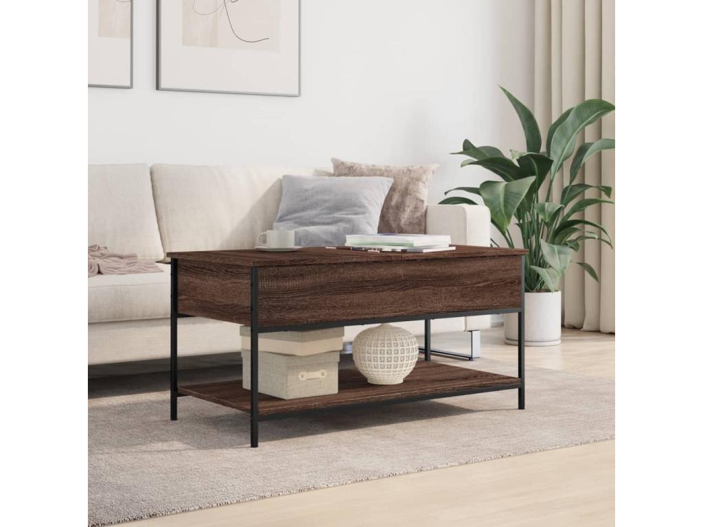 Table basse chêne marron 100x50x50 bois d'ingénierie et métal 31665LKYM