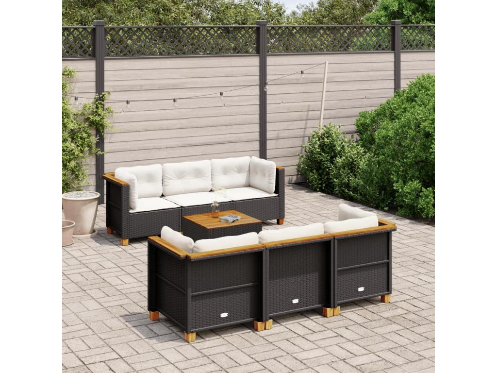 Salon de jardin 7 pièces avec coussins noir résine tressée 84732YKUF