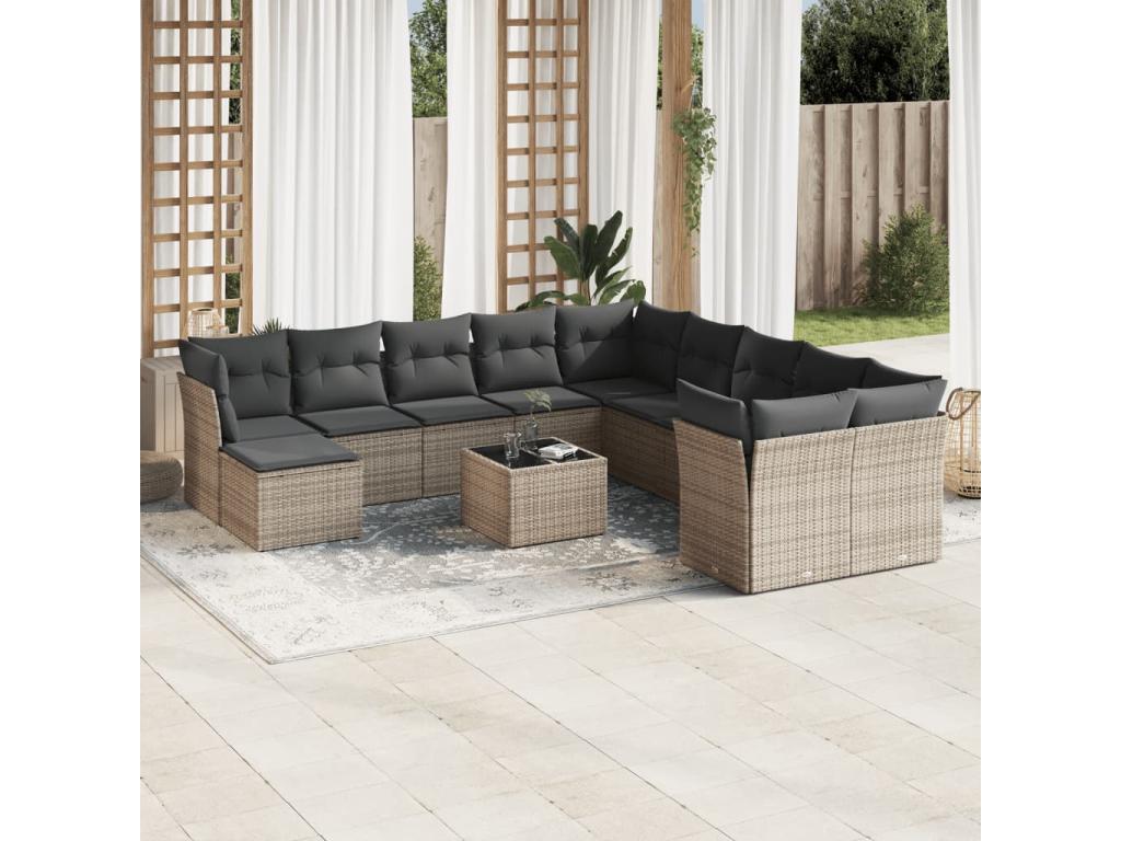 Salon de jardin avec coussins 12 pièces gris résine tressée 61333BSNH