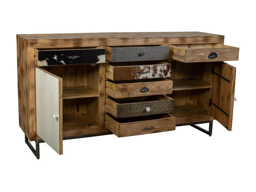 Buffet en bois et cuir marron 180x47x95h 10155LNTI