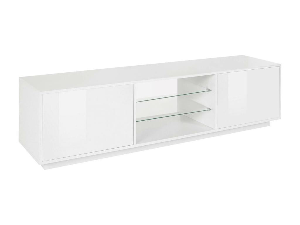 Meuble TV Bohometop Buffet bas de salon avec 2 portes Base pour meuble TV Made in Italy 180x41h46 cm Blanc brillant 23351UVOV