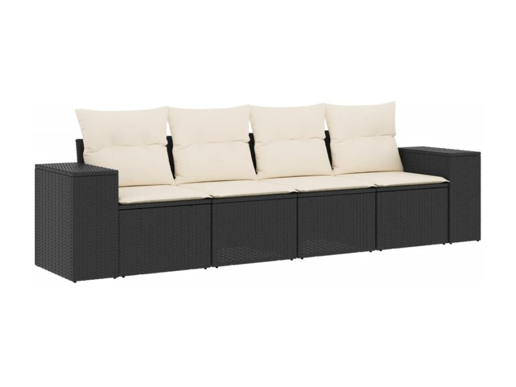 Salon de jardin 4 pcs avec coussins noir résine tressée 19242WTXZ