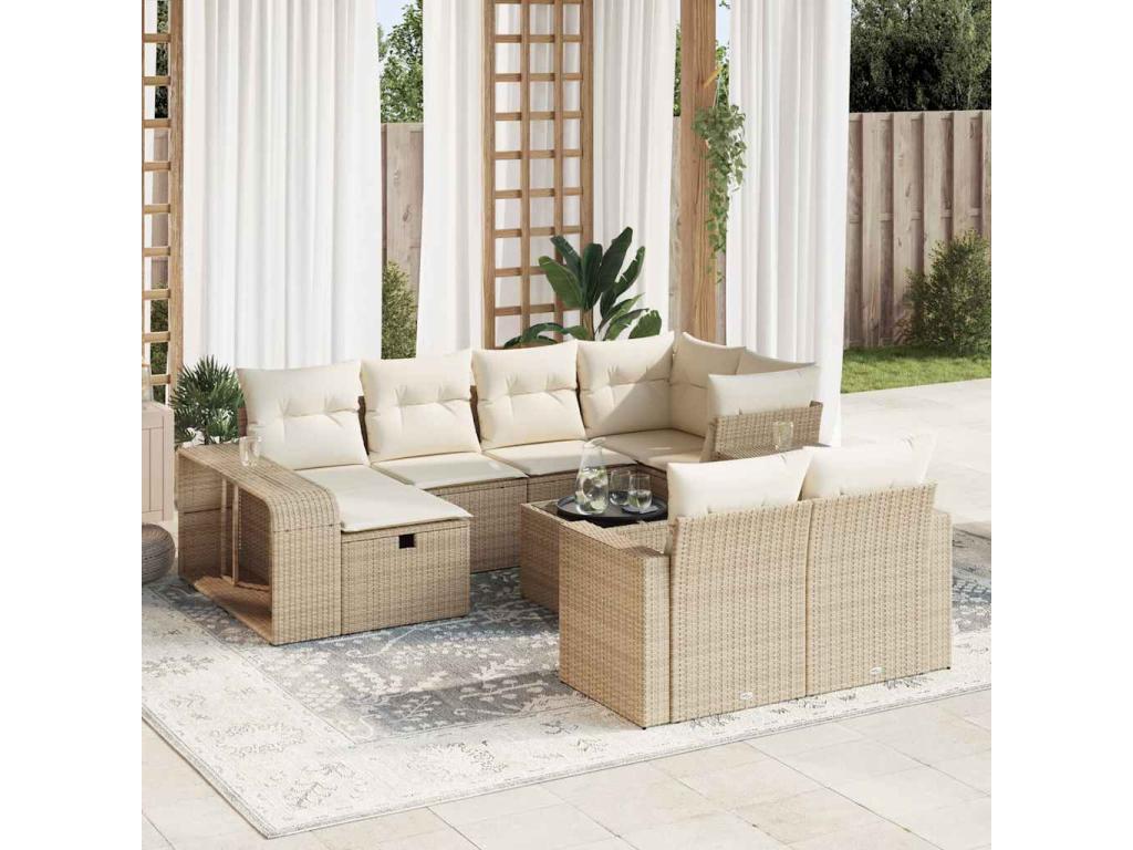 Salon de jardin 11 pièces avec coussins beige résine tressée 67930GVIK