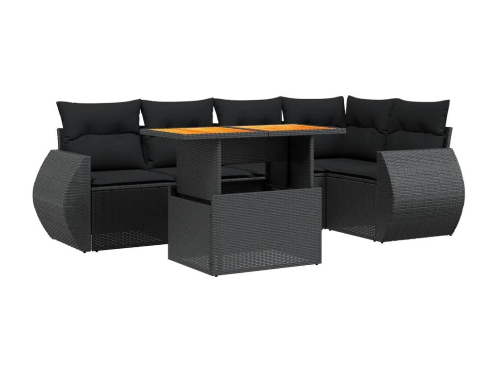 Salon de jardin 6 pcs avec coussins noir résine tressée 72648SUZS