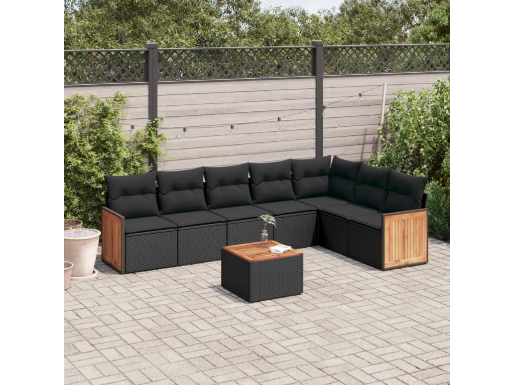 Salon de jardin 8 pièces avec coussins noir résine tressée 28881EHEU