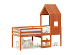 Lit haut avec toit cire marron 80x200 cm bois de pin massif 41849TCWX