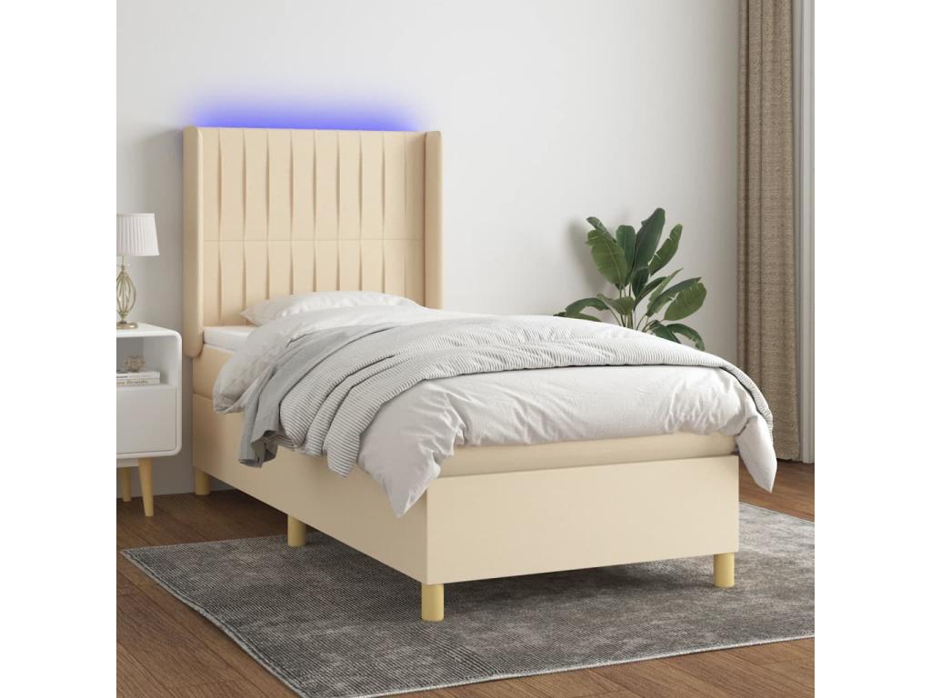 Sommier à Bohometop de lit matelas et LED Crème 90x190 cm Tissu 13341QZYW