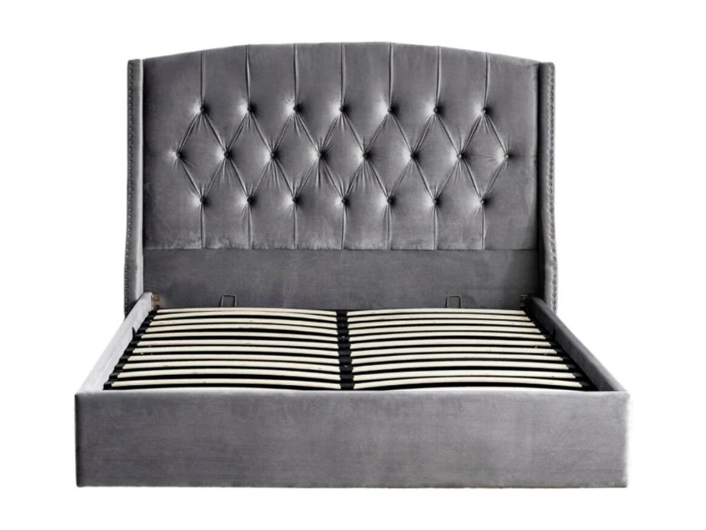 Lit coffre capitonné losange velours Calmetop-Couleur Noir-160x200 61647KWLV