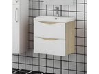 Meuble salle de bain 49,5x34,5x50cm 2 tiroirs meuble suspendu avec la vasque blanc et bois 07237GIGE