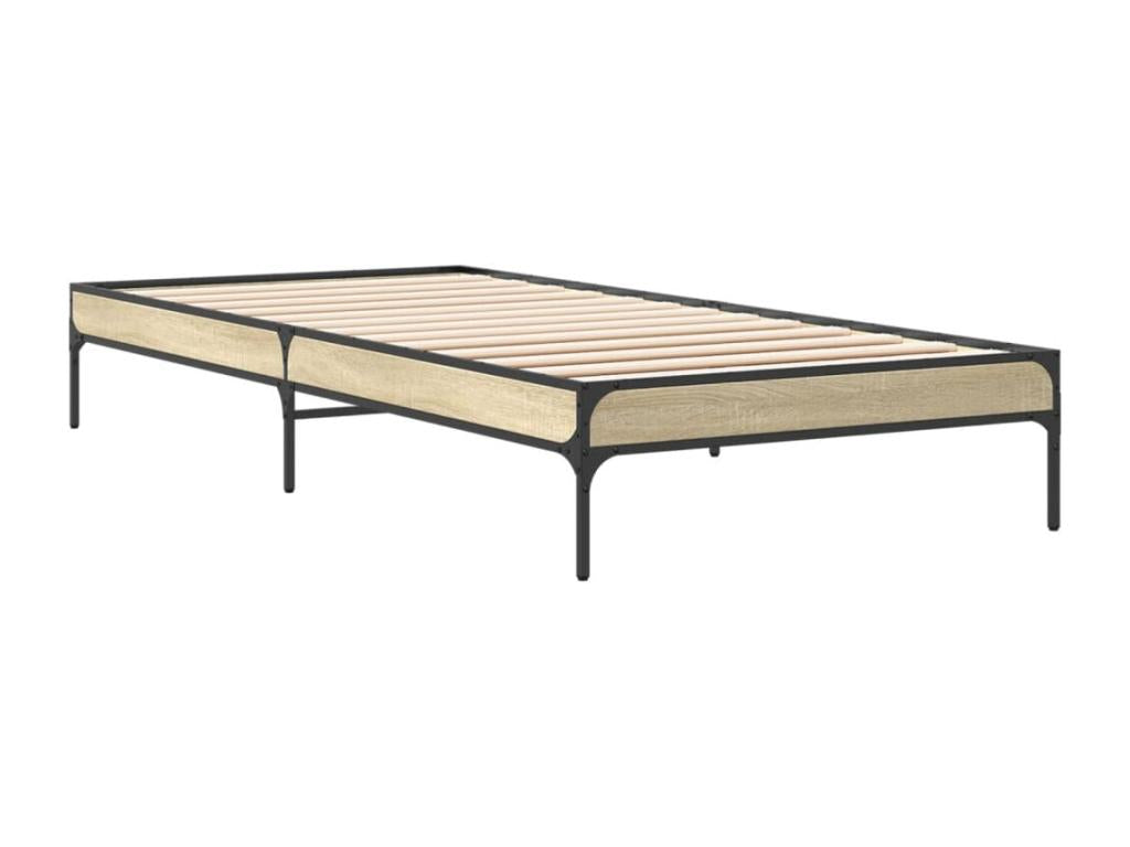 Cadre de lit chêne Calmetop 75x190 cm bois d'ingénierie et métal 60755EWWM