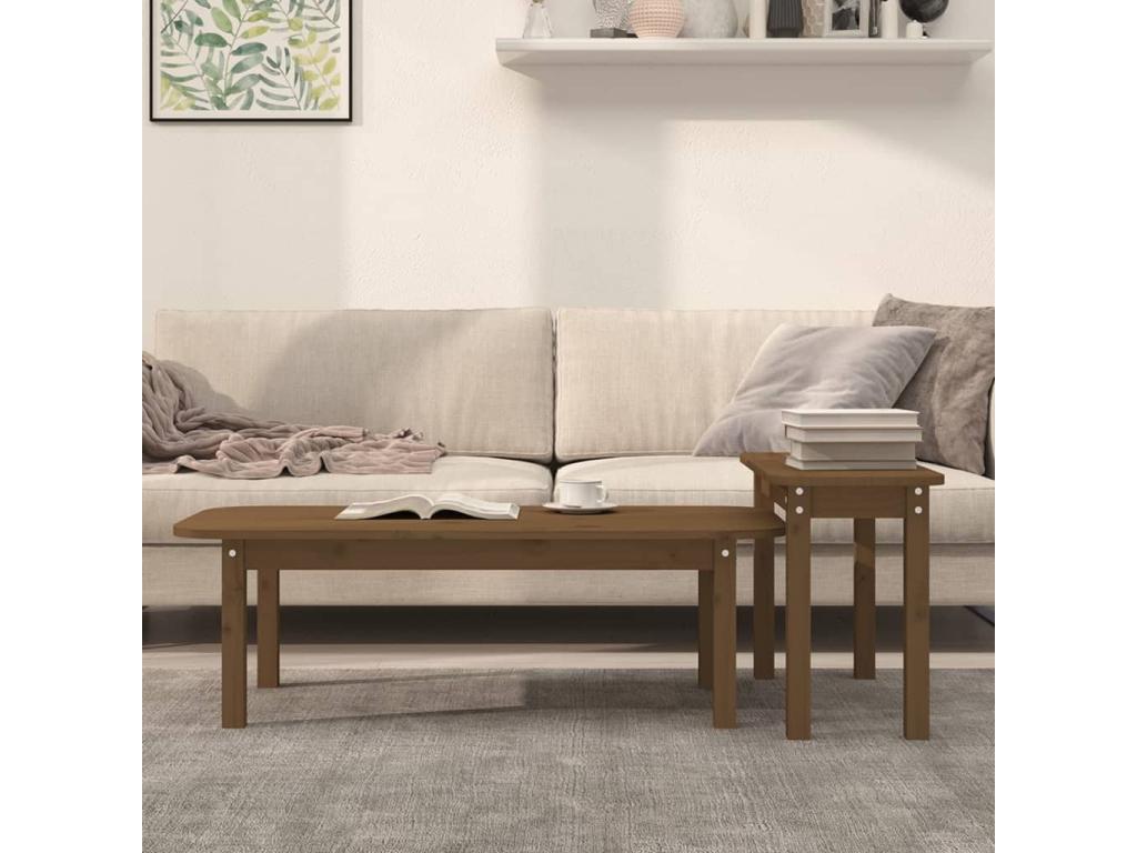 Ensemble de tables basses 2 pcs Marron miel Bois massif de pin 89691GSLN