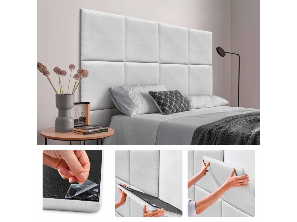 Calmetop Ensemble de 1 Panneau mural en lin autocollant absorption acoustique protection contre les chocs et têtes de lit Blanc 60x60cm x1 31670JPVG