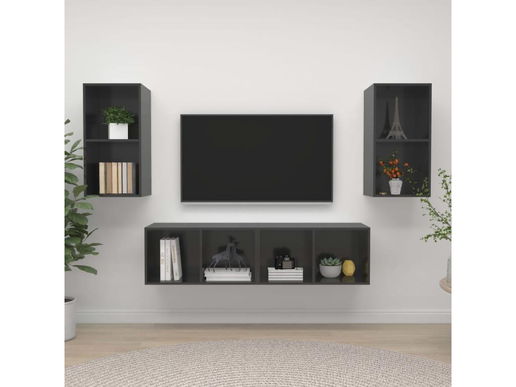 Meubles TV muraux 4 pcs Gris brillant Bois d'ingénierie 09188LZFI