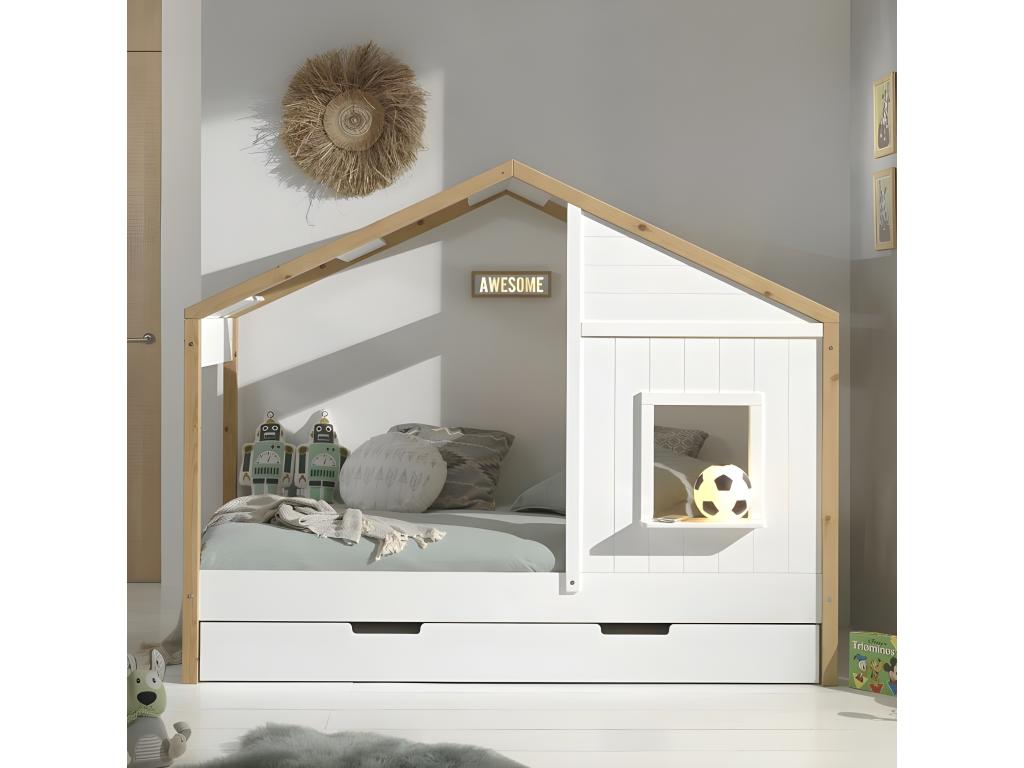 Pack - Lit Cabane / Tiroir Nidchicshop II 90x200cm Blanc 86636UMSO