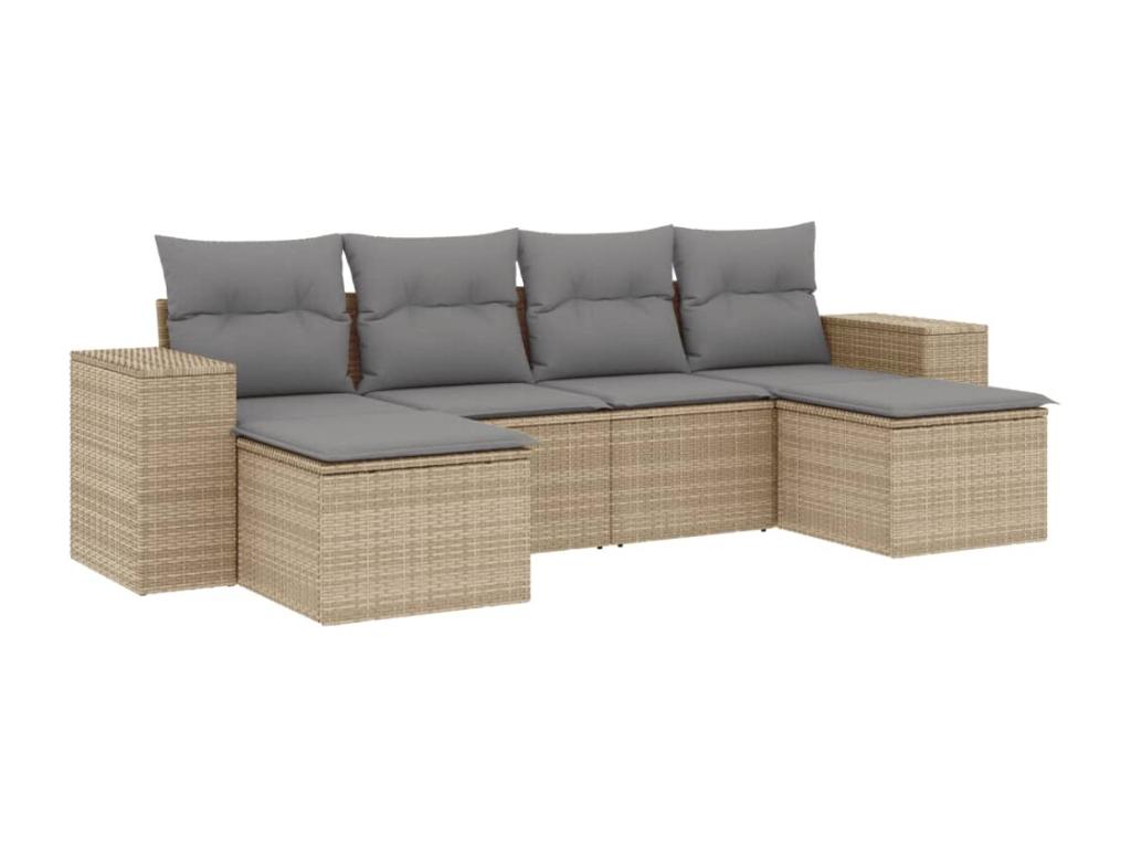 Salon de jardin avec coussins 6 pcs beige résine tressée 84925NEZY