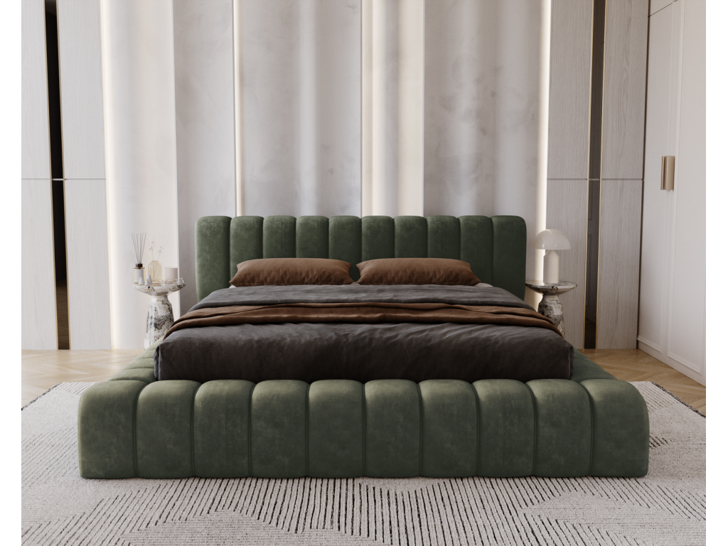 Nidchicshop Lit avec Rangement 140x200cm Como Lit capitonné Lit adulte - Mousse épaisse tissu Velvet Vert Nidchicshop 11 54026VMOG