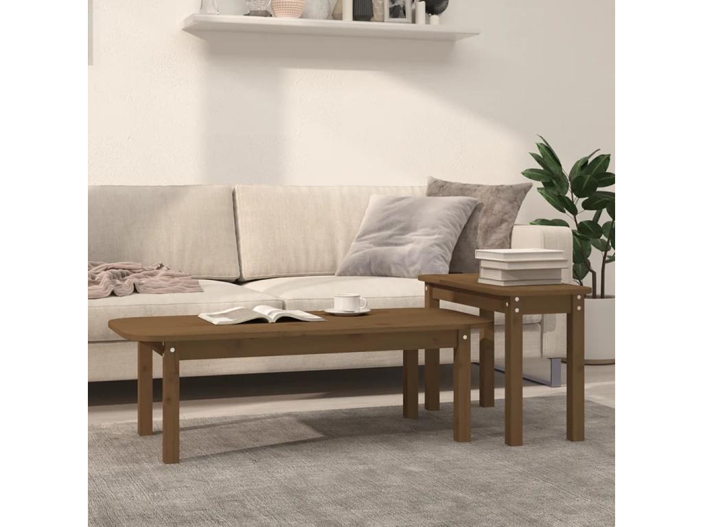 Ensemble de tables basses 2 pcs Marron miel Bois massif de pin 89691GSLN
