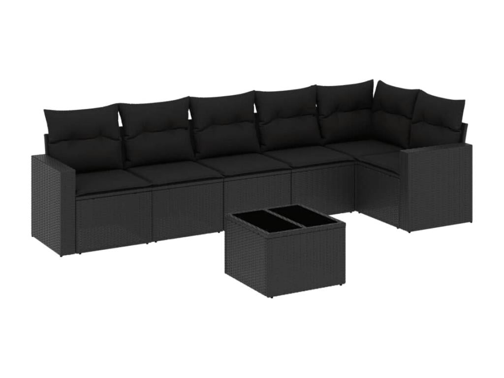 Salon de jardin 7 pcs avec coussins noir résine tressée 42539LOTP