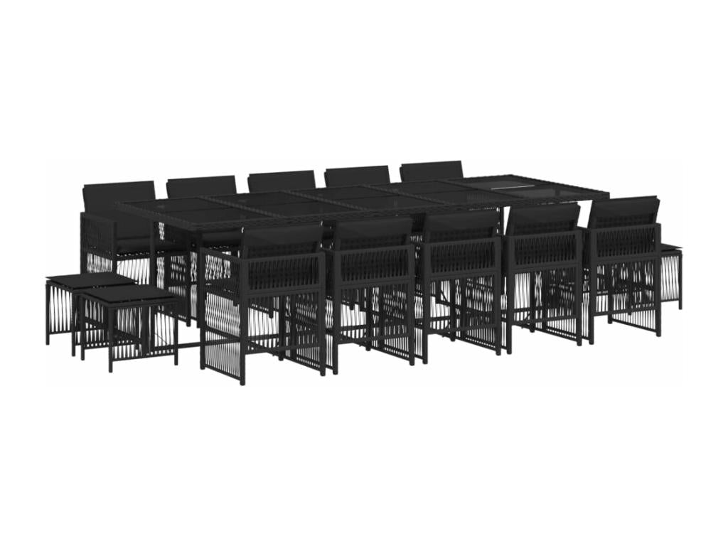 Ensemble à manger de jardin 15 pièces coussins noir résine tressée 37872GUMV