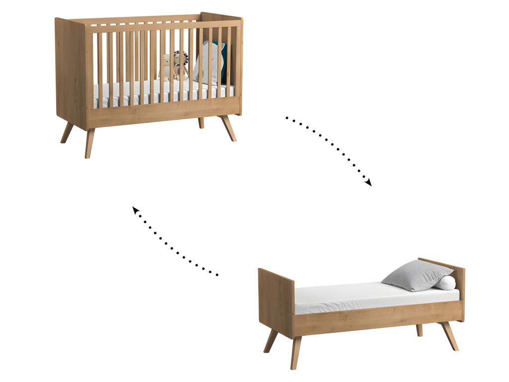 Lit bébé évolutif et Chiffonnier Vintage Bois 01873LAJE