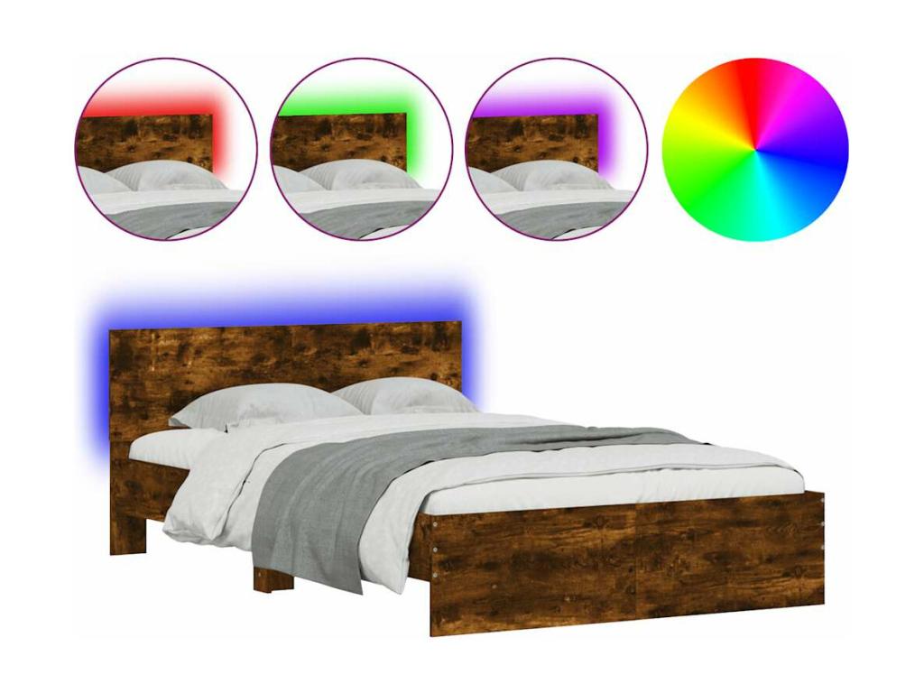 Cadre de lit avec tête de lit et LED chêne fumé 140x200 cm 10365AVSS