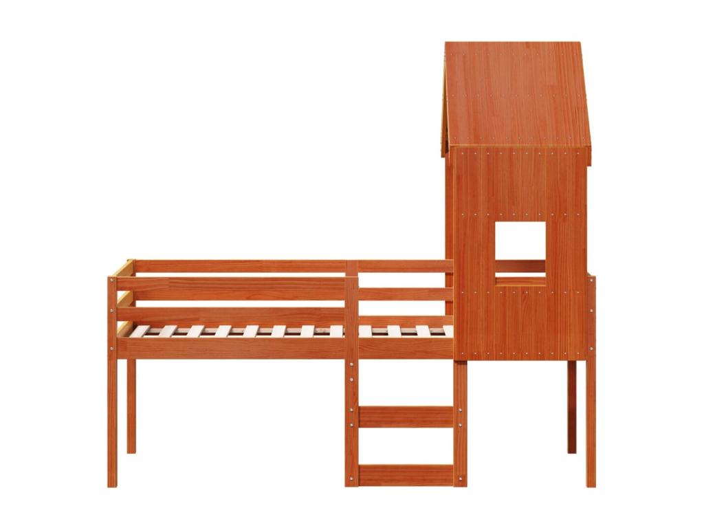 Lit haut avec toit cire marron 80x200 cm bois de pin massif 41849TCWX
