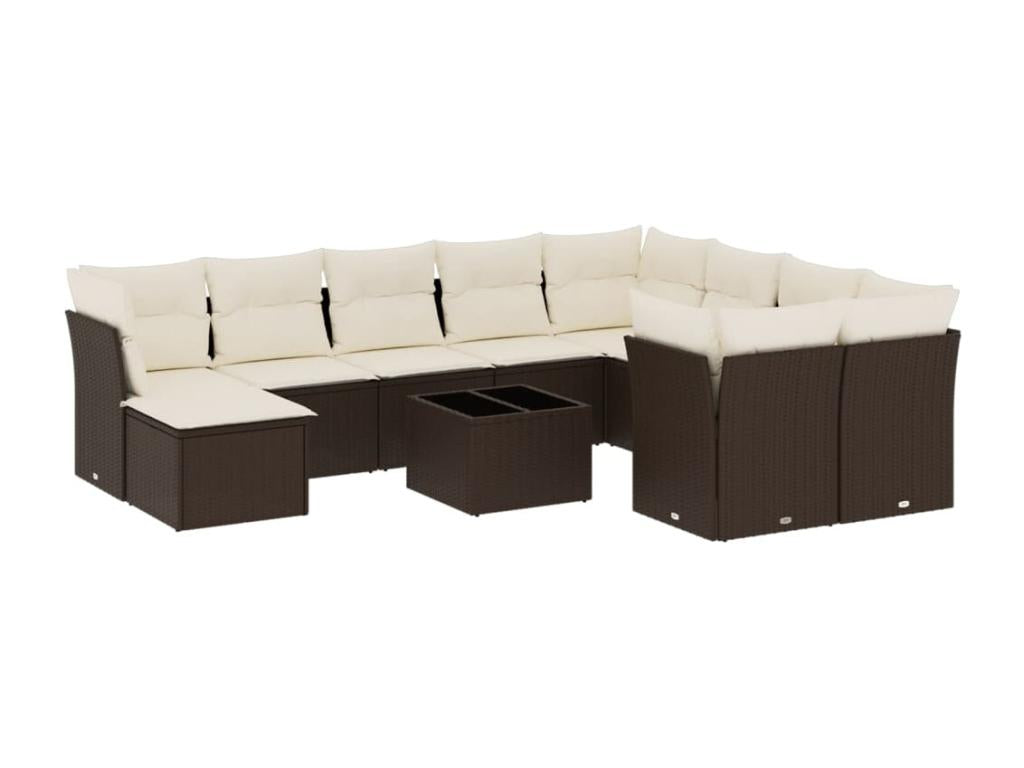 Salon de jardin et coussins 11 pcs marron résine tressée 10288EABL