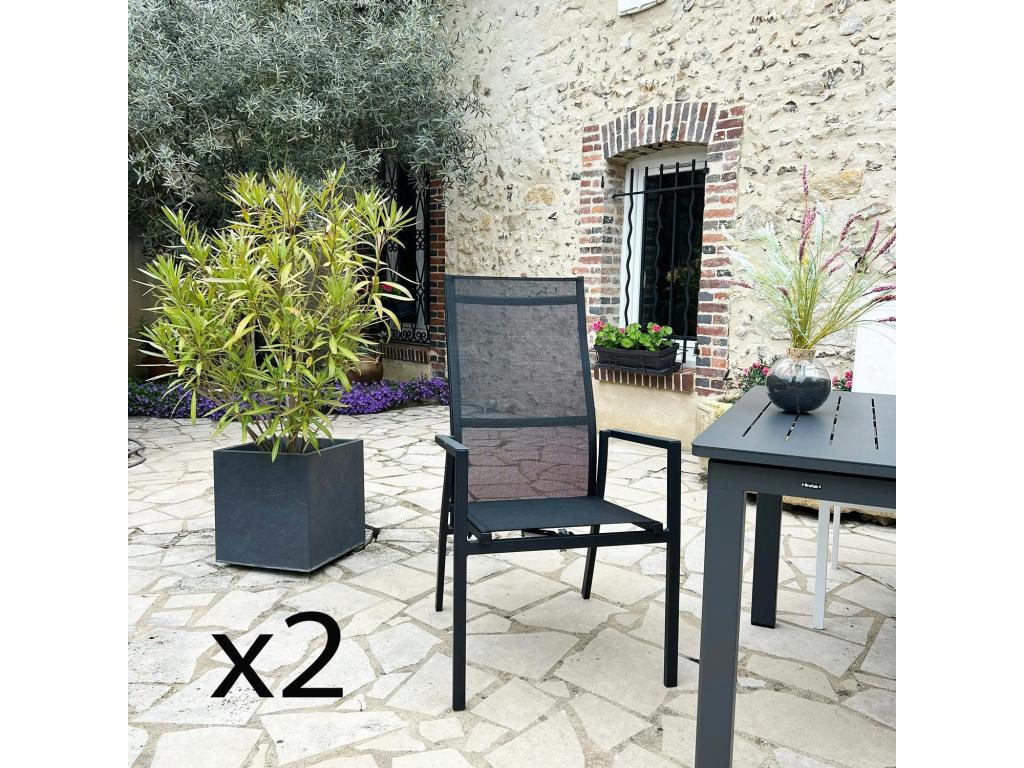 Fauteuil de jardin en aluminium avec dossier réglable noir lot de 2 Nidchicshop 77414SPJF