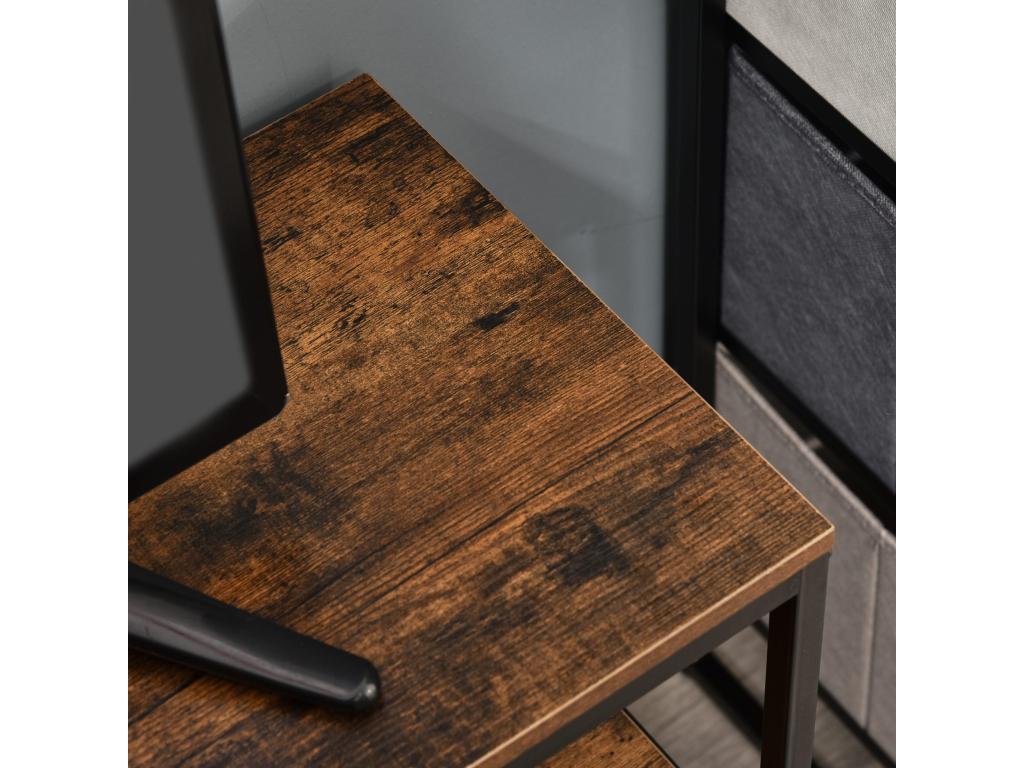 Meuble TV bas sur pieds style industriel 2 tiroirs tissu gris acier Nidchicshop noir bois vieilli 65530CAYY