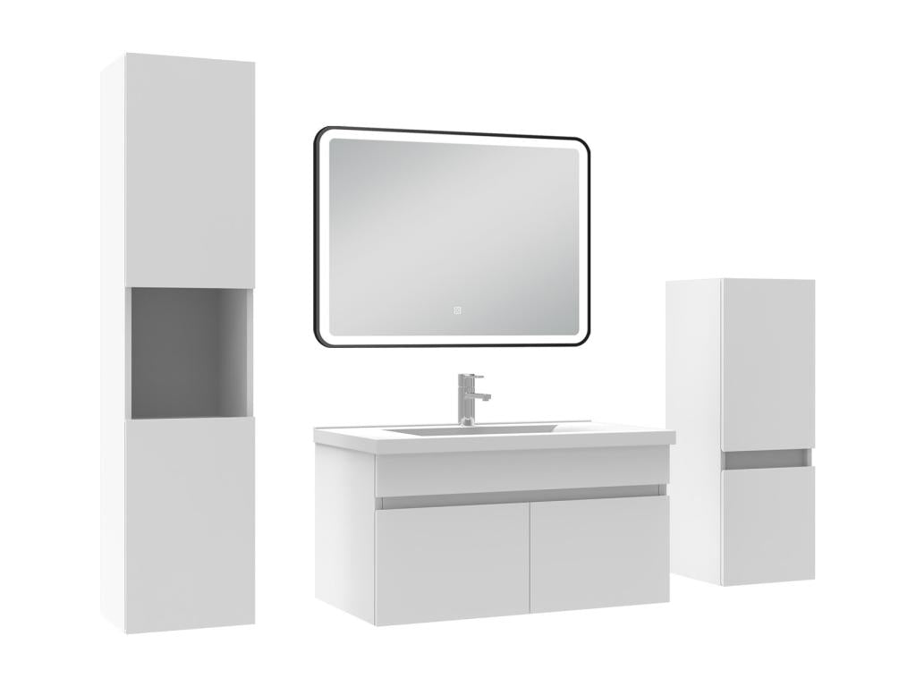 Meuble simple vasque 80cm avec colonne miroir lumineux 3 couleurs dimmable blanc 62763LJXS