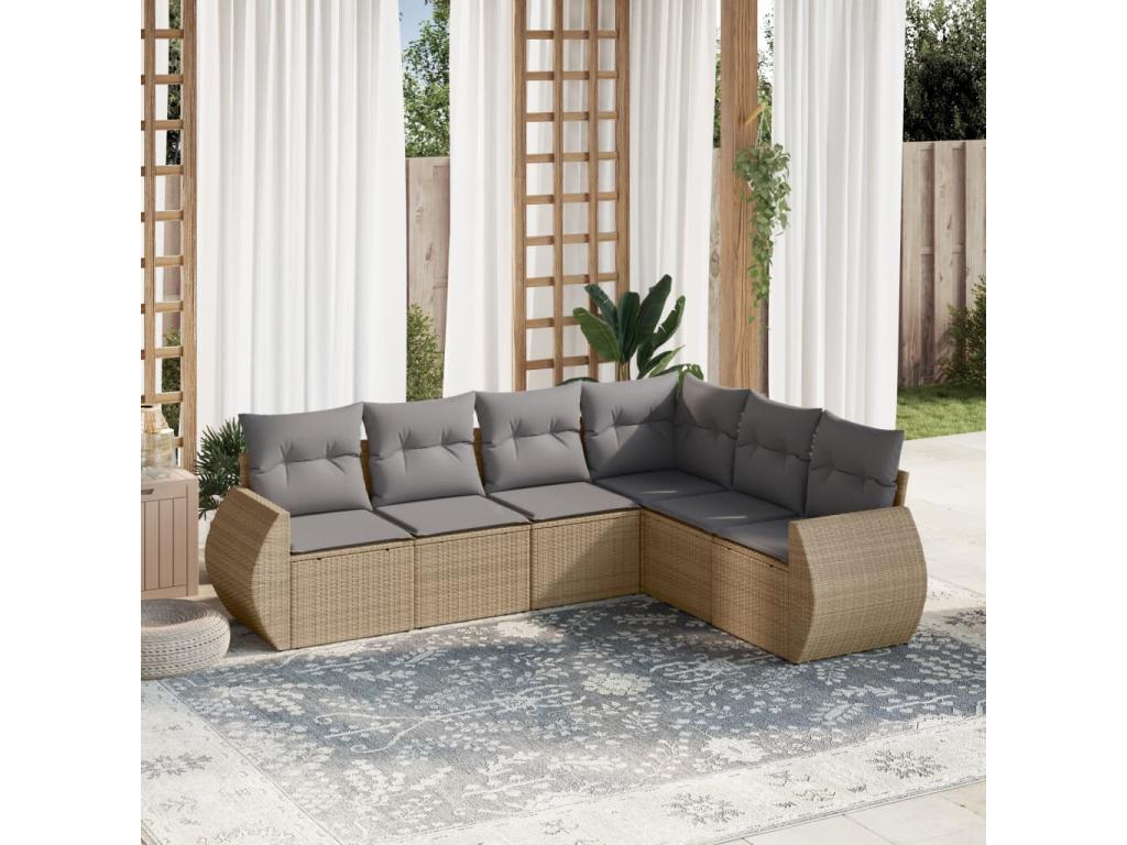Salon de jardin avec coussins 6 pièces beige résine tressée 06452DUEY