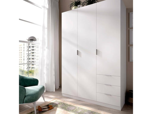 Armoire Nidchicshop Cintre pour chambre à coucher Armoire avec 3 portes battantes et 3 tiroirs 121x52h184 cm Blanc 02097SMBJ