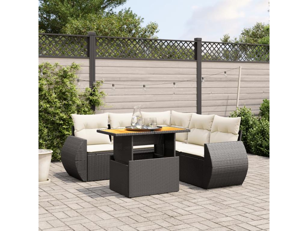 Salon de jardin 6 pcs avec coussins noir résine tressée 50296XBPE