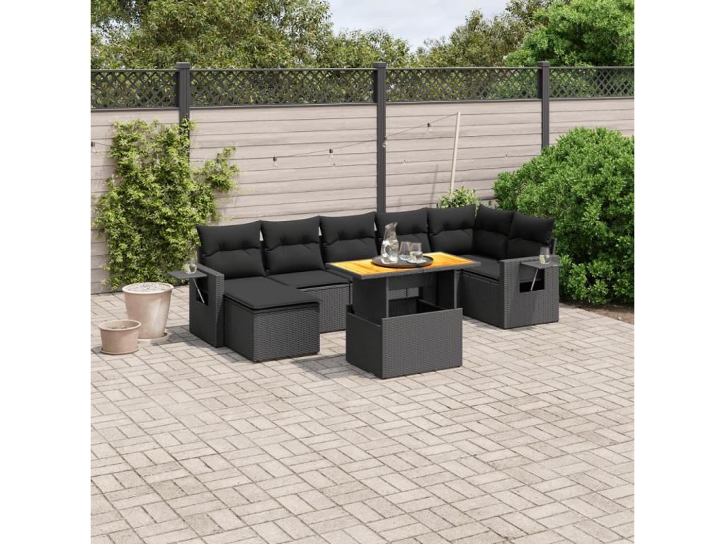 Salon de jardin 8 pcs avec coussins noir résine tressée 90347VQOO