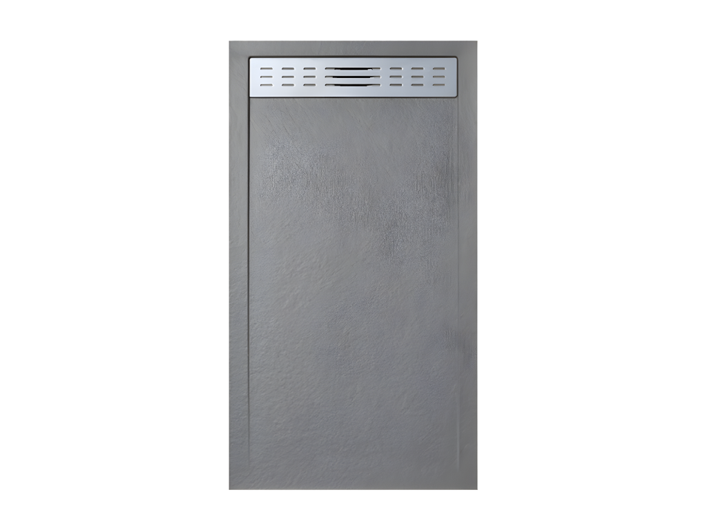 Receveur de douche 80x190 cm avec grille latérale Nidchicshop gris Nidchicshop 7037 en résine synthétique et poudre de marbre avec drain 94049HVVP